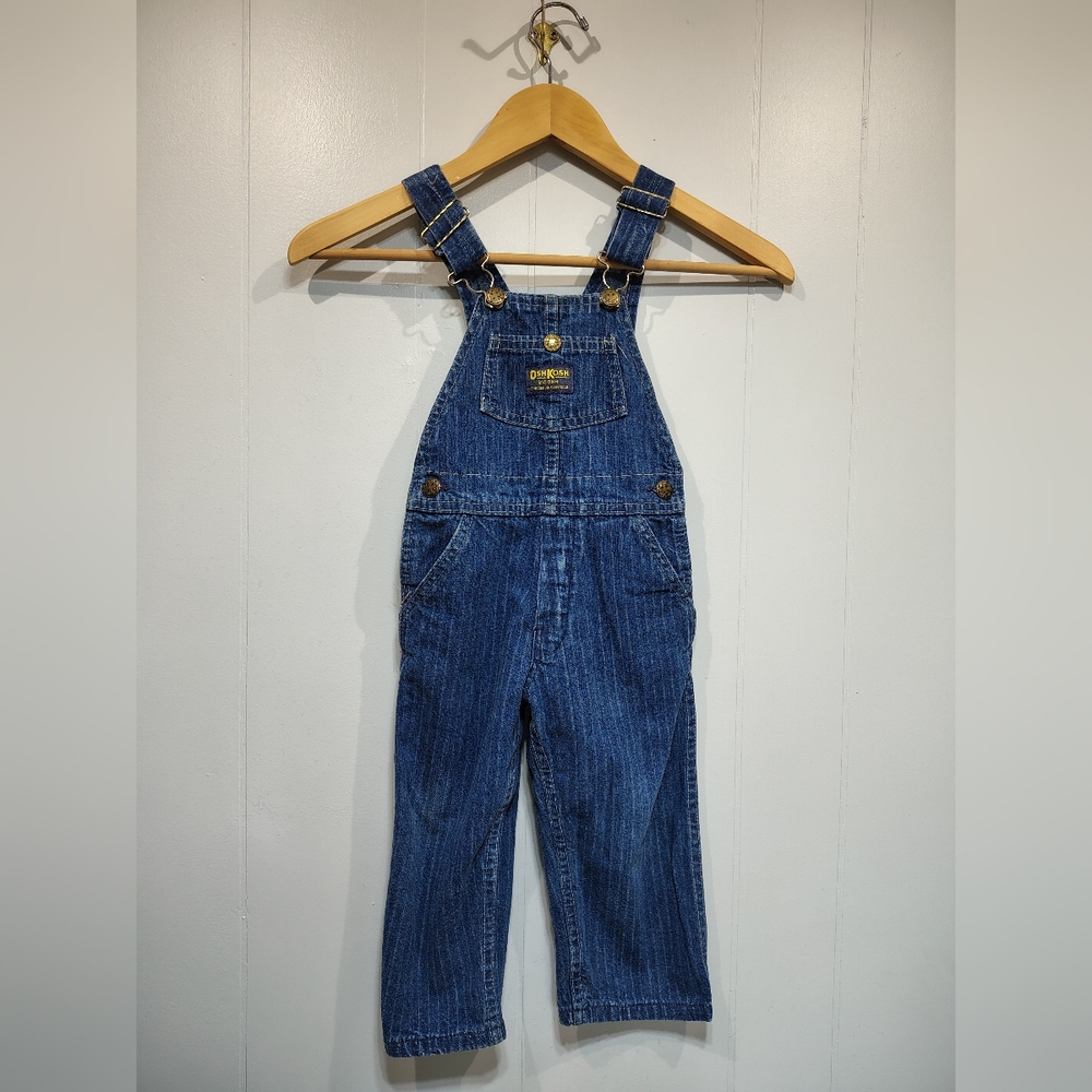 OshKosh BGosh Railroad Stripe Denim Overalls Vestbak Made in USA Toddler
